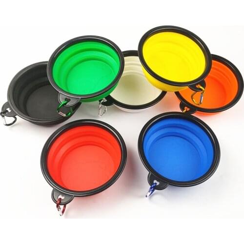 Dog Cat Water Food Bowl Silicone Portable Travel Bowl Feeder Outdoor Travel Carrier Cat Dog Bowls Dispenser Bags Pet Accessories