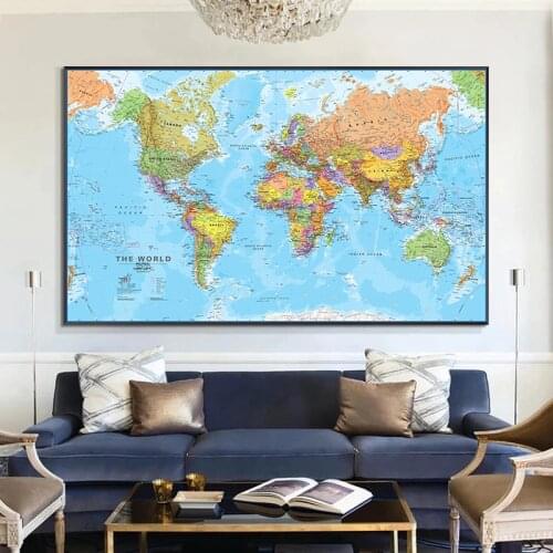 Modern Wall Art World Map HD Printed Non-Woven Canvas Painting Wall Art Poster Picture Cuadros for Living Room Decor Home Decor