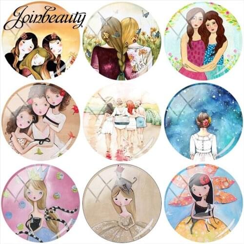 JOINBEAUTY Glass Cabochon 25mm Round Sisters Best Friends Photo Cabochon Setting Supplies for Jewelry Accessories Handcrafted