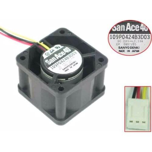 SANYO DENKI 109P0424B3D03 DC 24V 0.13A 40x40x28mm Server Cooling Fan
