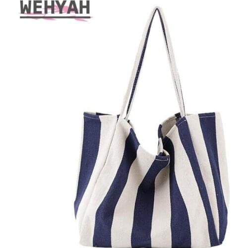 Wahyah Retro Striped Canvas Ladies Hand Bags for Woman Handbags Designer Purse Oversize Casual Totes Clutch Shoulder Bag ZY087