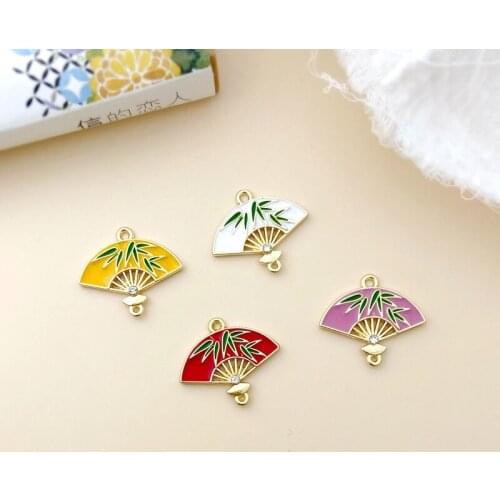 Chinese style bamboo leaf pattern point drill double ceiling fan-shaped DIY jewelry material