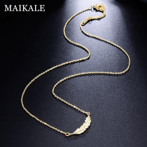 MAIKALE Classic 48cm Snake Chain Necklace Charm Leaf Pendant 751 Gold High Quality Necklace for Women Party Jewelry Simple Gifts
