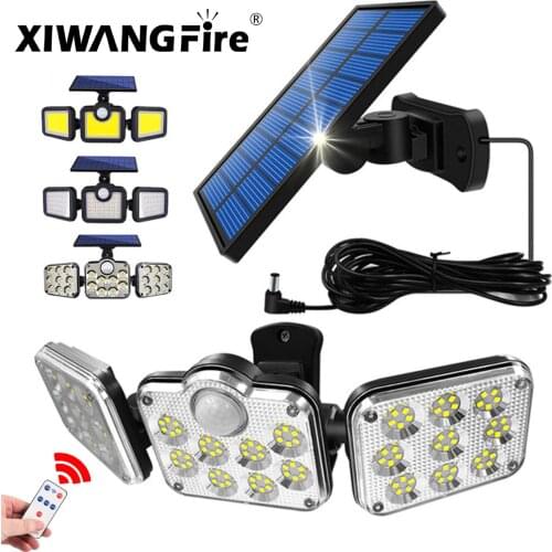 138 SMD Solar Lights Outdoor 3 Head Motion Sensor 270 Wide Angle Illumination Super Bright Waterproof Remote Control Wall Lamp