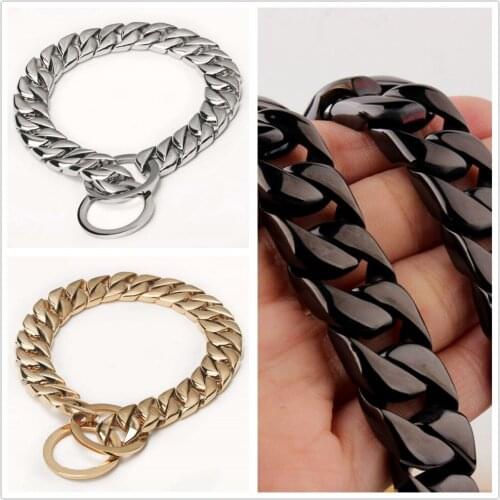 15mm High Quality Stainless Steel Silver Color/Gold/Black 3 Tone Cuban Curb Pet Dog Chain Collar Choker Customize Length 12"-32"