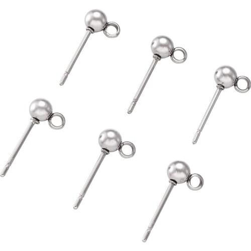304 Stainless Steel Ear Stud Components Ball Stud Earring Pins Ear Base for Jewelry Making DIY Earring Findings 500 pcs