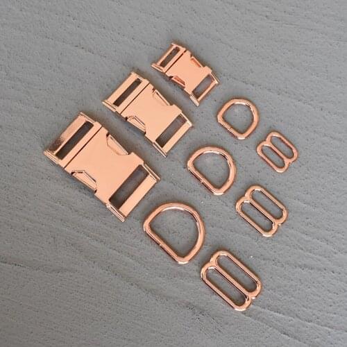 50 Sets 15/20/25mm Metal Hardware D Ring Belt Straps Slider Side Release Buckle Spring Hook For Dog Leash Accessories Rose Gold