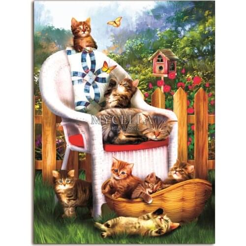 Mamas Cat Nap 5D Diy Diamond Painting Cross Stitch Diamond Embroidery Flowers Butterflies Crafts Diamond Mosaic Home Decor Gift