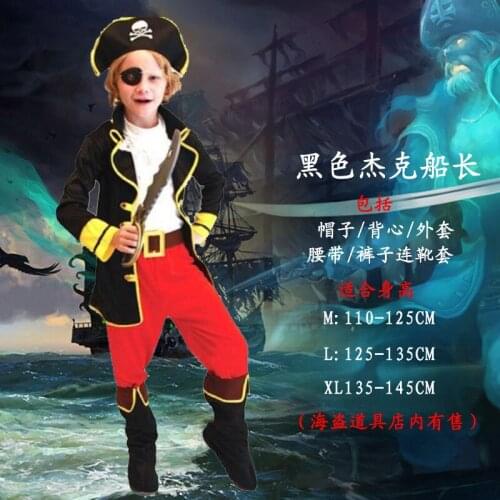 6pcs Captain Jack Sparrow Pirate Costume Cosplay Xmas Costume for Kids with Tops Vest Eyewear Hat Belt Boots