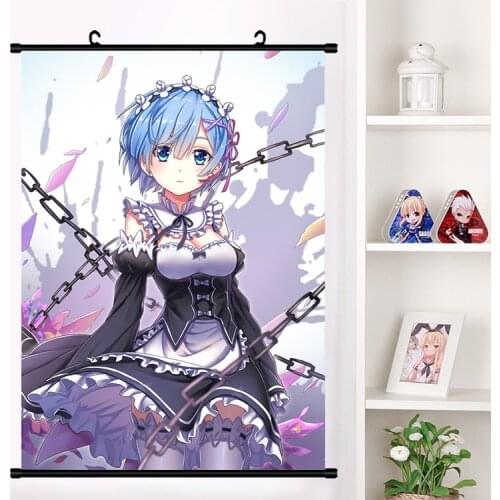 Anime Re:zero kara hajimeru isekai seikatsu Rem Ram Wall Scroll Mural Poster Wall Hanging Poster Home Decor Collection Art Gifts