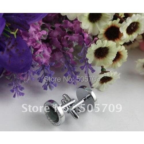 FREE SHIPPING 2 Sets black rhinestone round cufflink Cuff links #22239