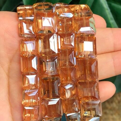 10pcs Flat Square Faceted Cut Champagne Austria Crystal Glass Loose Crafts Beads lot for DIY Jewelry Making Diy Accessories