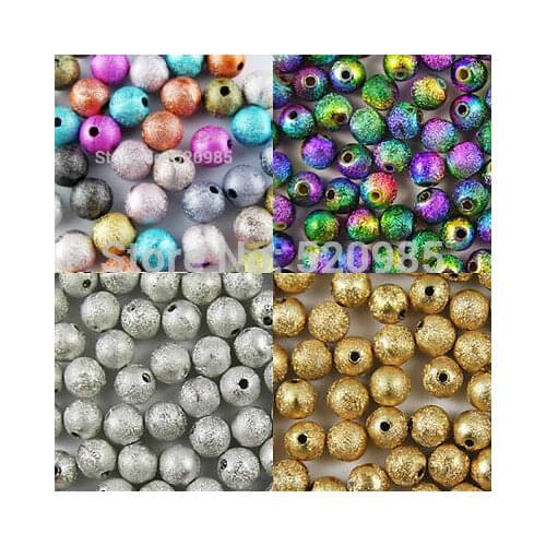 Mixed/Gold/Rainbow/Silver Plated Stardust Acrylic Round Ball Spacer Beads Charms Findings 4/6/8/10/12/20mm For Jewelry Making