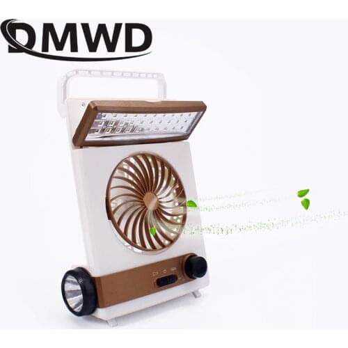 DMWD MINI Portable Camping LED Solar Energy Light Fan Rechargeable Electric Air Cooling Fans Emergency Outdoor Flashlight Cooler