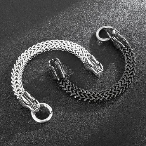 Jewels Store 12mm Wristband Braided Chain Dragon Mens Stainless Steel Bracelet Punk Style Accessories For Man JS139890-KJX