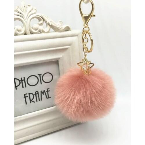 Hot Sale Fur Ball Keychain with Star imitated Rabbit Fur Pom Pom Plush Key Chain Keyring Men Women Pompom Keychain EH579