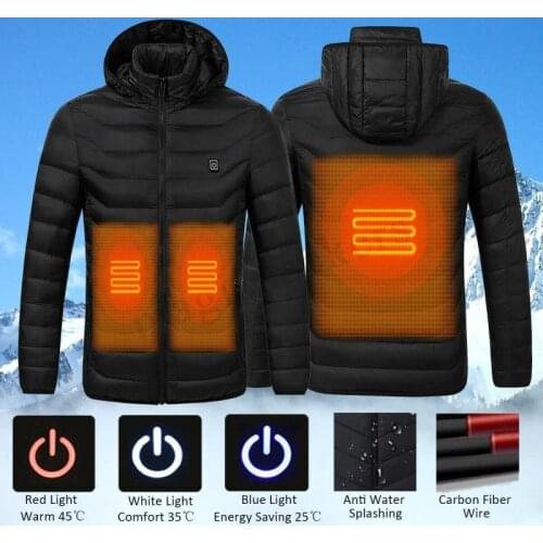 USB Electric Heating Coat Jacket Back Belly Intelligent Heated Cotton Winter Outdoor Hiking Skiing Snowboarding Women Men