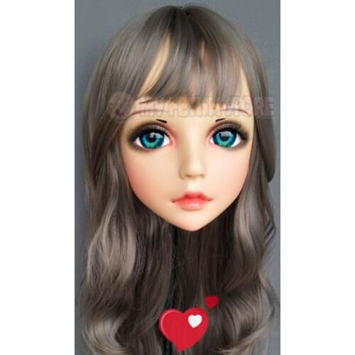 Hua-02)Female Sweet Girl Resin Half Head Kigurumi BJD Eyes Crossdress Cosplay Japanese Anime Role Lolita Mask With Eyes And Wig
