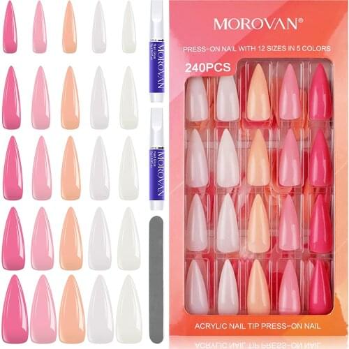 Faux ongles Nail 240Pcs 12size Adjustable Shape,Tips for Acrylic Nails/Dip Powder Nails/Poly Nail Extension Gel French Manicure
