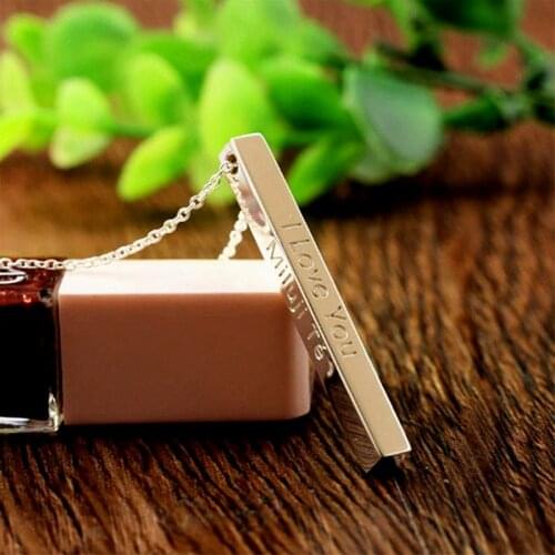 Custom 4-Sided 3D Vertical Bar Pendant Necklace,Personalized Blessing Necklace,Engraved "I love you",Name And Date,Wedding Gifts