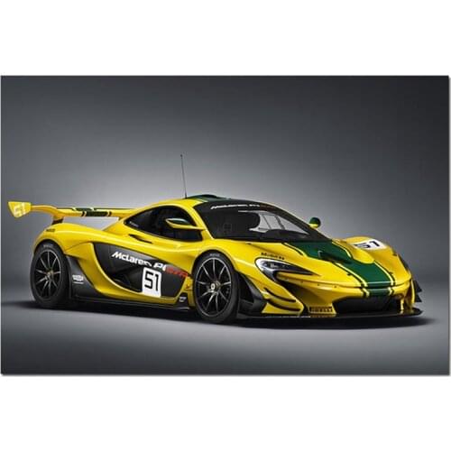 Canvas HD Prints Pictures 2015 McLaren P1 GTR Supercar Wall Art Painting Yellow Home Decor Modular Poster Living Room Framework