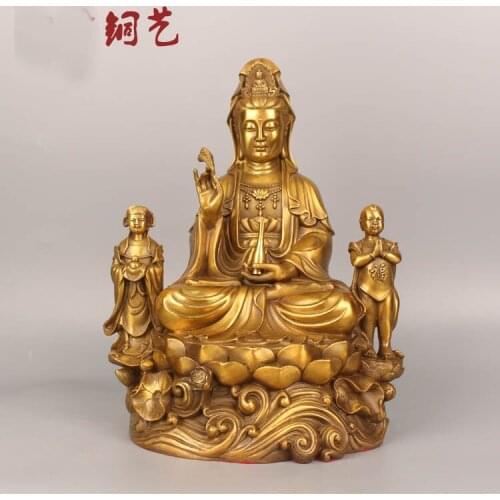 2021 GOOD HOME SHOP bless Safety Health GOOD luck Talisman efficacious Protection TONGZI Guanyin Bodhisattva Buddha brass statue