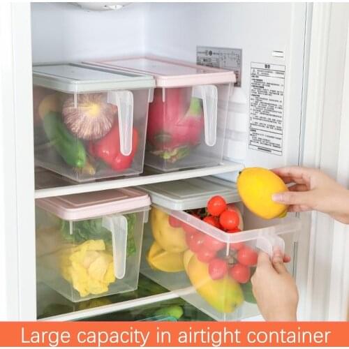 Kitchen refrigerator plastic storage box, crisper with lid handle, sealed food storage container, refrigerator storage box