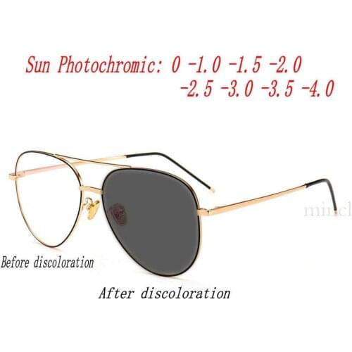 MINCL/Myopic Men Transition Sun Photochromic Lens Metal Frame Pilot Ladies Nearsighted Glasses UV400 NX