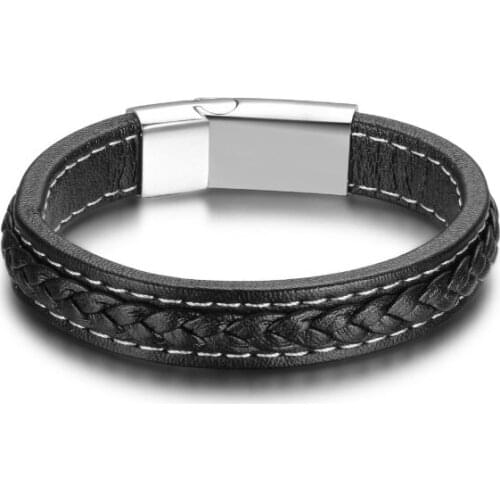 Real Bestxy custom logo Promotion men braid bracelet bangle leather jewelry stainless steel clasp fashion accessories wholesale