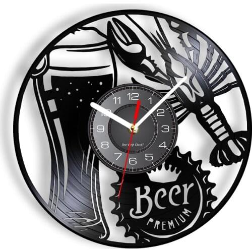 Beer And Crayfish Vinyl Record Wall Clock Seafood Beer Bottle Cap Modern Design Summer Favorite Time Home Bar Pub Kitchen Decor