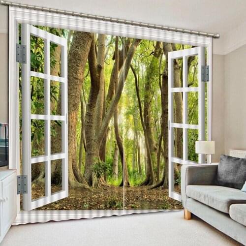 NoEnName_Null High Quality 3D Printing Curtains Green Forest Curtains Make Eyes Comfortable Bedroom Living Room Curtains CL-070