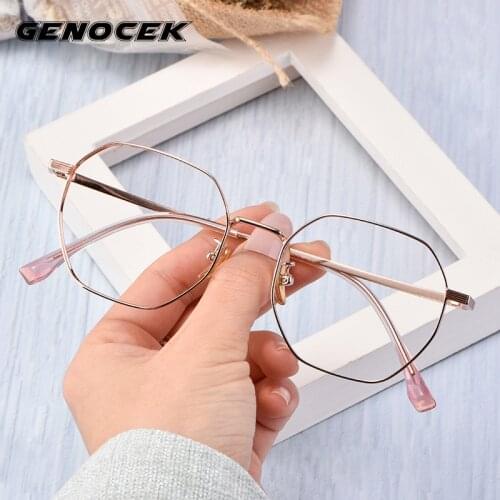 2020 New Pink Ultralight Titanium Eyeglasses Frame Women Men Vintage Polygon Optical Prescription Myopia Glasses Frame Eyewear