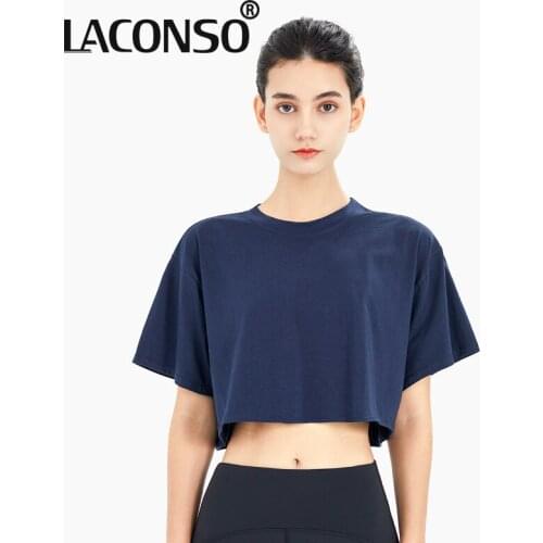 LACONSO 2021 New T-shirts For Women Running Yoga Fitness Sports Gym Shorts Female Navel Exposed Loose And Breathable Top Jogger