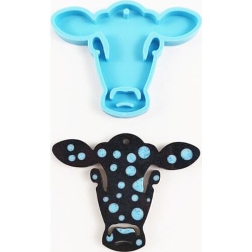 2021 New DIY Cow Head Keychain Epoxy Resin Mold Handmade Key Ring Pendant Silicone Mould 2020 trend