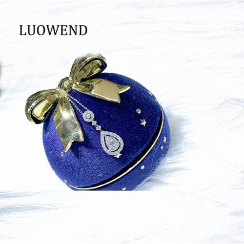 LUOWEND Solid 18K White Gold Pendant Necklace Sparkle Diamond Necklace Proposal Wedding Water Drop Luxury Design Pendant