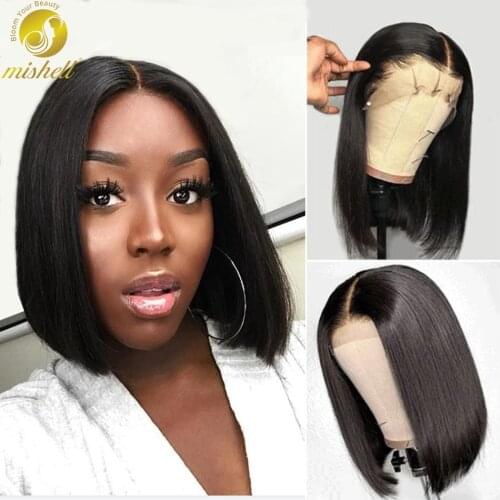 Straight 13X4 Bob Lace Frontal Human Hair Wigs 4x4 Brazilian Hair Bob PrePlucked For Women High Density Hair Lace Wig