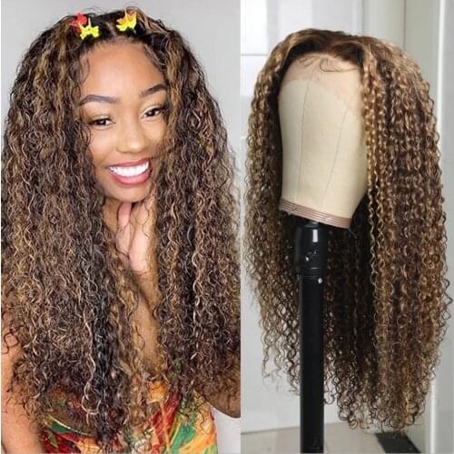 Ombre Highlight Curly Lace Front Wig Pre Plucked Glueless Human Hair Wig Mongolian Sassy Curl 13x4 Lace Frontal Wig For Women