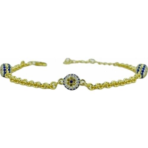 Gold Plated Three Evil Eye Sports Quality 925 Silver Bracelet