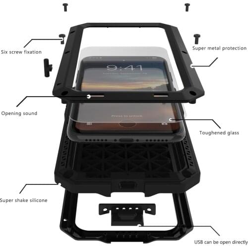 For iphone5 s SE 6s 6S 7 7plus X XS XR XS MAX Case Shockproof Coque Aluminum Metal bumper Frame+Glass Cover For Galaxy S8 S10 S9