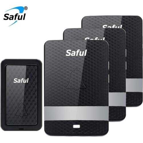 Saful Self-powered Waterproof Wireless Doorbell 28 Rings EU/US/UK/AU 100M with 1 Outdoor Transmitter+3 Indoor Receiver Led Light