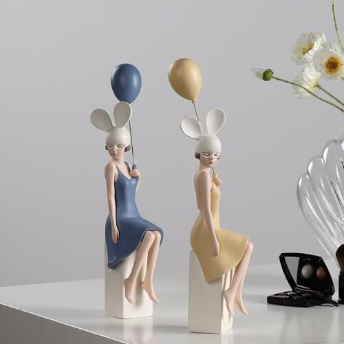 Nordic Rabbit Girl Sculpture Resin Ornaments Living Room Bouquet Girls Flower Arrangement Vase Home Decoration Accessories Gifts