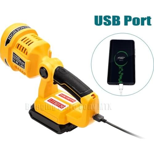 12W LED Lamp Flashlight angle 90 degree adjustable with USB Outdoor Emergency Lighting For Dewalt 14.4V 18V 20V li-ion battery