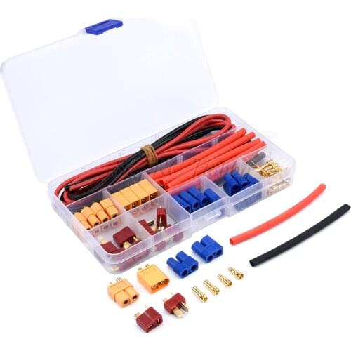 T Plug Deans EC3 XT60 Male Female Adapter Connector with 14AWG Silicone Wire / Heat Shrink Tubes for RC FPV Drone Lipo Battery