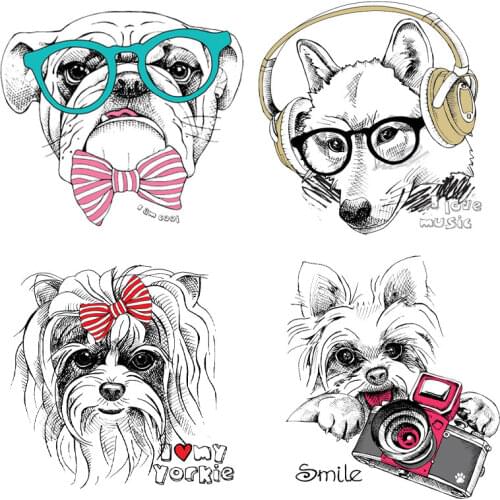 Cute Animals Dog Heat Transfer Stickers Iron on Patches Thermo Transfer for Clothes Decor Badges DIT T-shirt Washable Print E