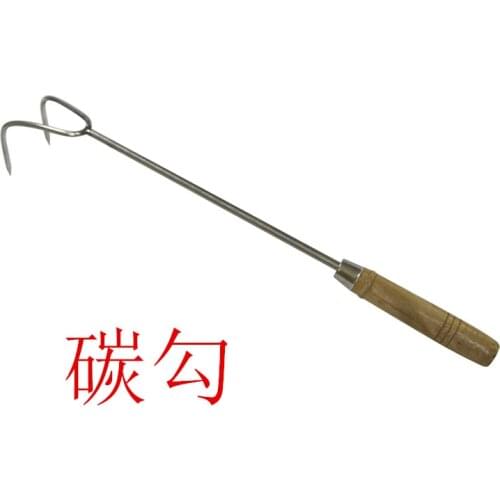 BBQ carbon hook roasting long hook single soup barbecue single hook wooden handle stainless steel meat