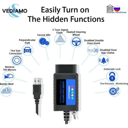 Vediamo ELM327 USB V1.5 FORScan For Ford Coding ELMconfig FoCCCus OBD2 Adapter With HS/MS CAN Switch F150 F250 F350 F450