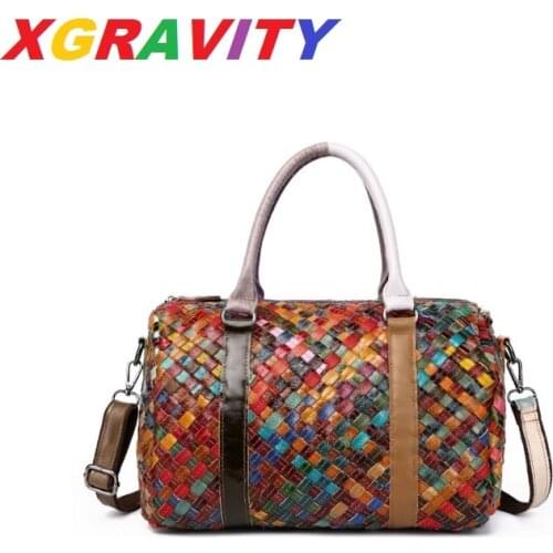 XGRAVITY Luxury Branded Ladies Cow Genuine Leather Fashion Bags Colorful Weave Ladies Messenger Bags Mix Color Female Handbags