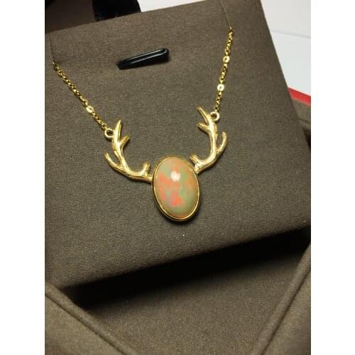 Fine Jewelry Pure 18 K Gold Natural Opal 3.5ct Diamonds Gemstone Female Pendant Necklaces Christmas Gift