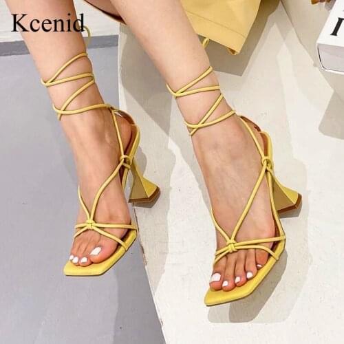 Kcenid 2021 Summer New Sexy Ankle Strap Sandals Women High Heels Party Lace-Up Strange Style Sandals Shoes Plus Size 35-42