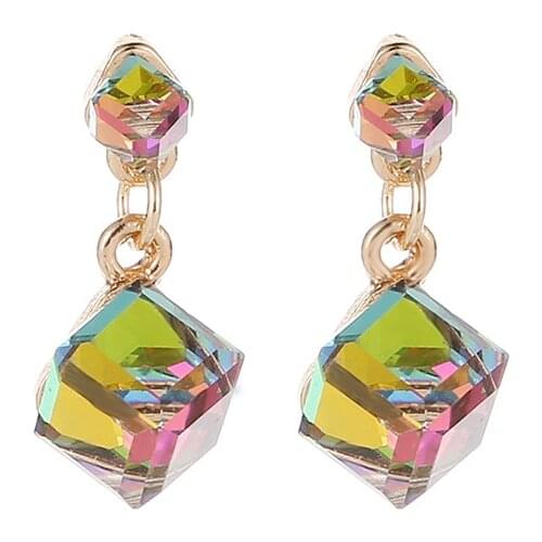 Dark Blue Square Crystal Earrings Colorful Square Zircon Geometric Earrings For Women Earing Green Gray Colorful Crystal Earring
